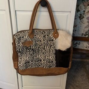 Stylish Tan and Black Patterned Women's Bag